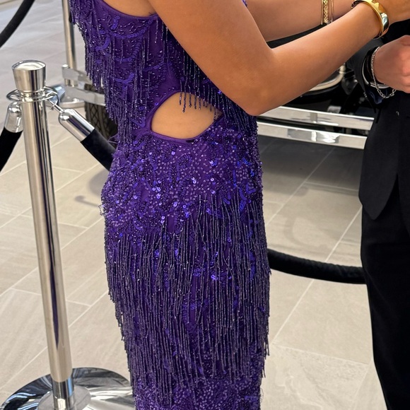 Purple Lace One-Shoulder Prom Gown (beads and sparkles) - Picture 4 of 4